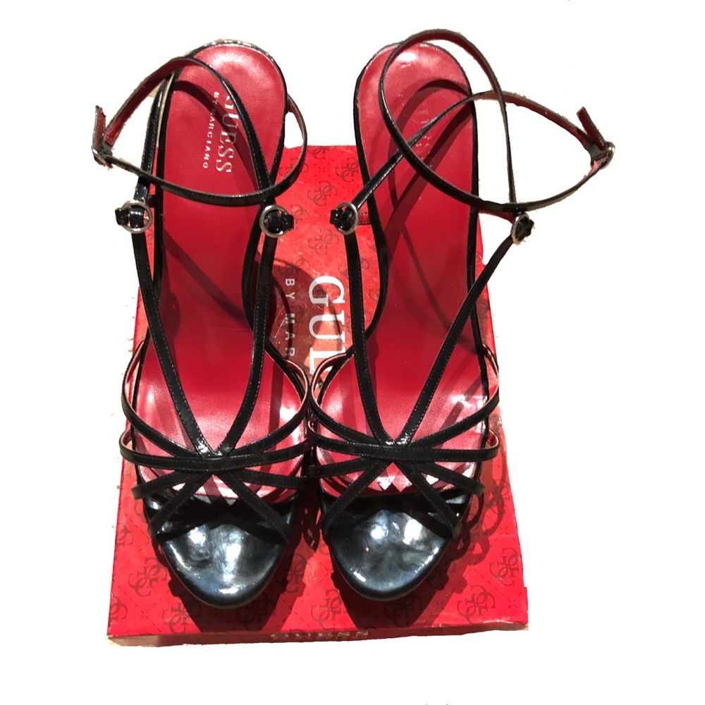 Guess Jacinda Black Patent Strappy High Heels